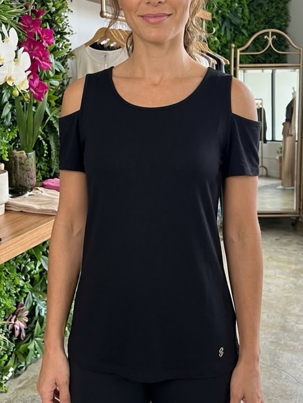 Michael Kors Cold Shoulder Black Top